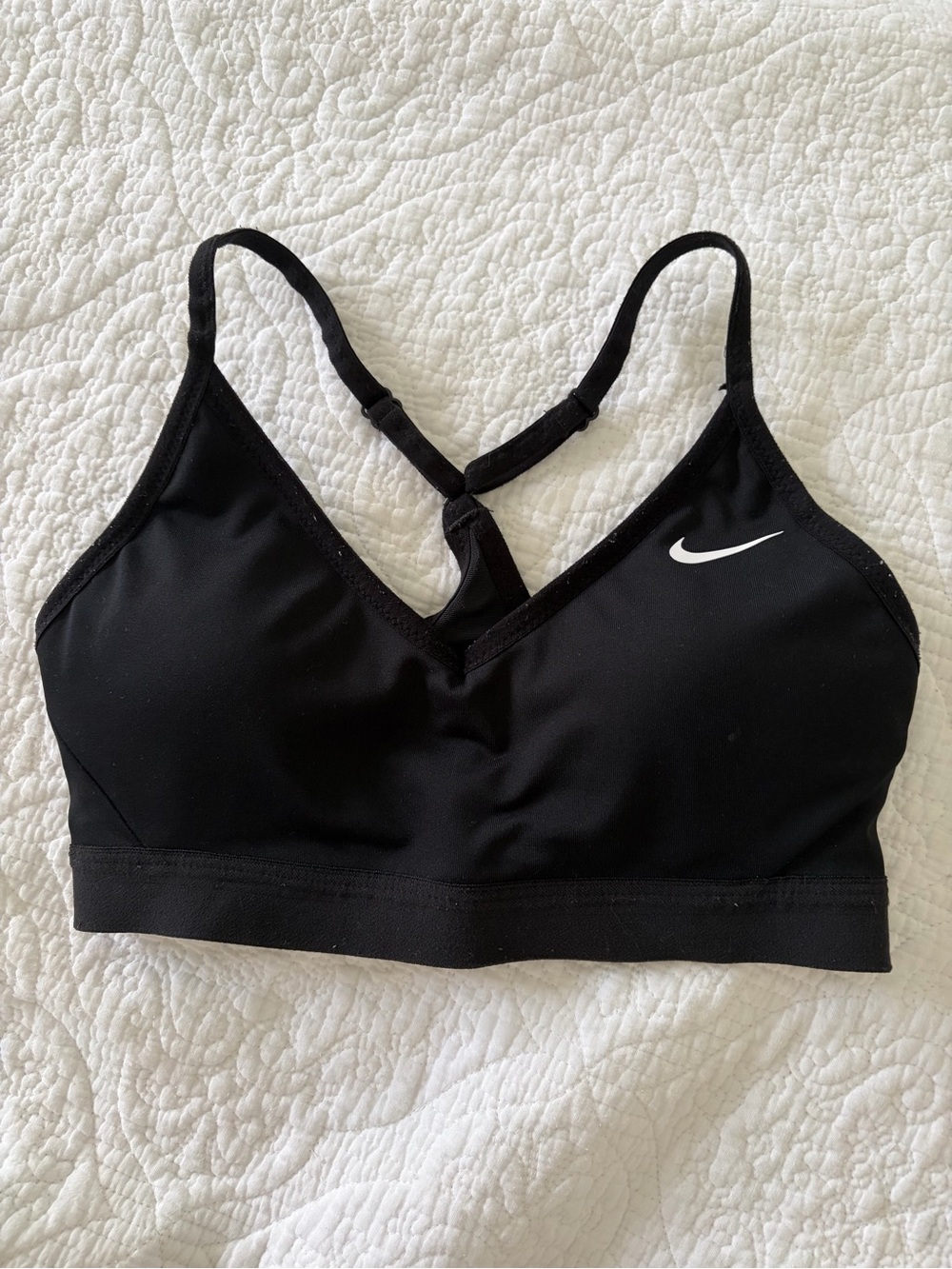 Nike Black Adjustable-Strap Low-Impact Sports Bra with White Logo